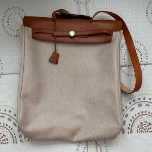 Pre-Owned Hermes MM Herbag Toile and Leather